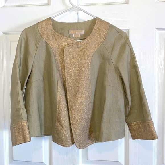 New Michael Kors Open Front Cropped Embellished Blazer - Picture 2 of 8